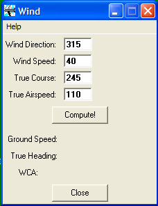 Virtual E6-B with input numbers entered