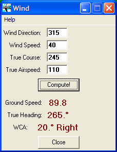 Virtual E6-B with calculated results
