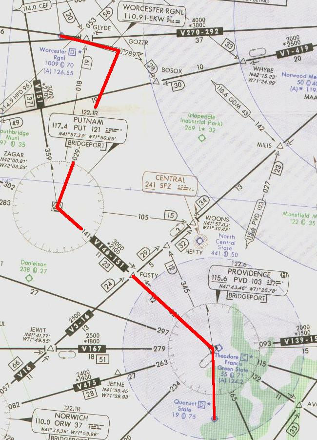 Quonset to Worcester on IFR chart.