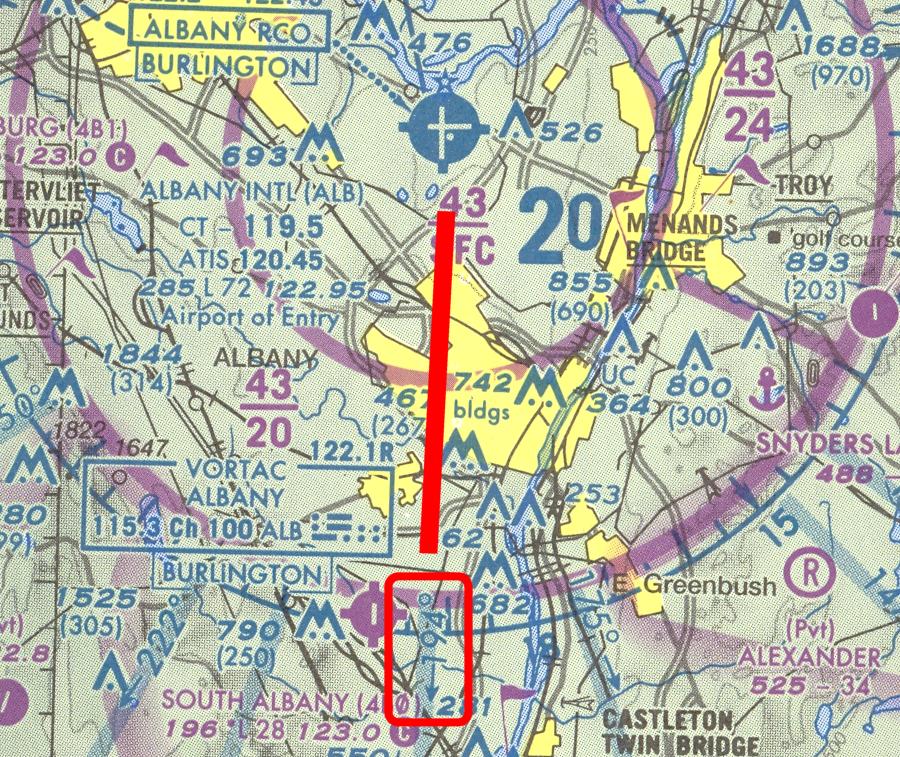 The region of our flight near Albany Airport.