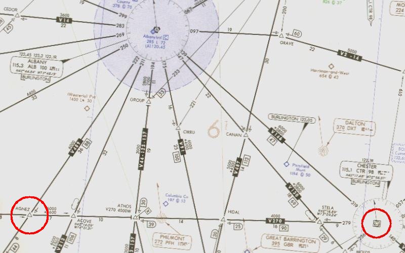 IFR chart showing V270, Chester to Agnez