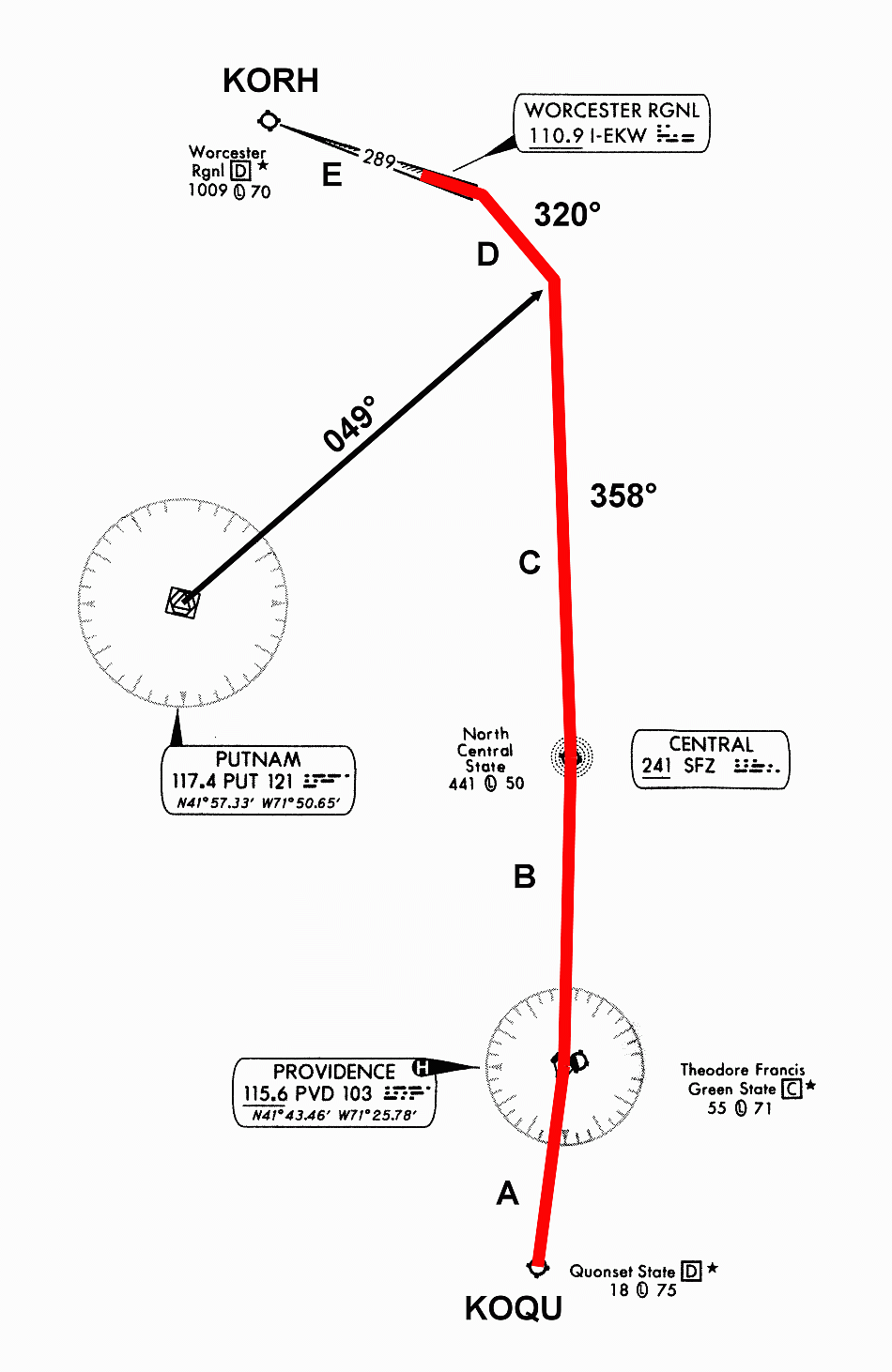 Quonset to Worcester Route Map